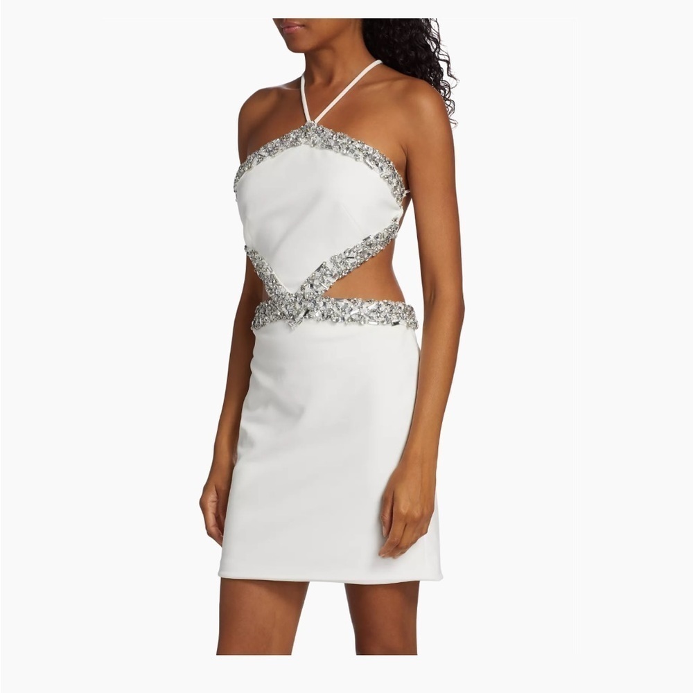 PatBO | Hand Beaded Halter Neck mini Dress In White Size 6 NEW